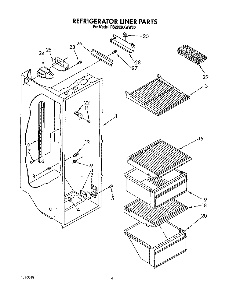 REFRIGERATOR LINER Diagram and Parts List for RS20CKXWW00  Roper Refrigerator