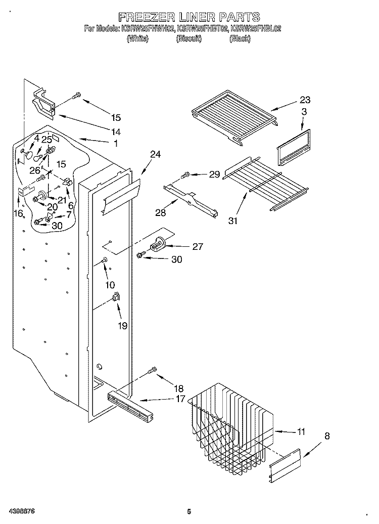 FREEZER LINER Diagram and Parts List for KSRW25FHBT02  KitchenAid Refrigerator