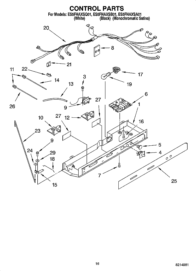 CONTROL PARTS Diagram and Parts List for ES5FHAXSQ01  Whirlpool Refrigerator