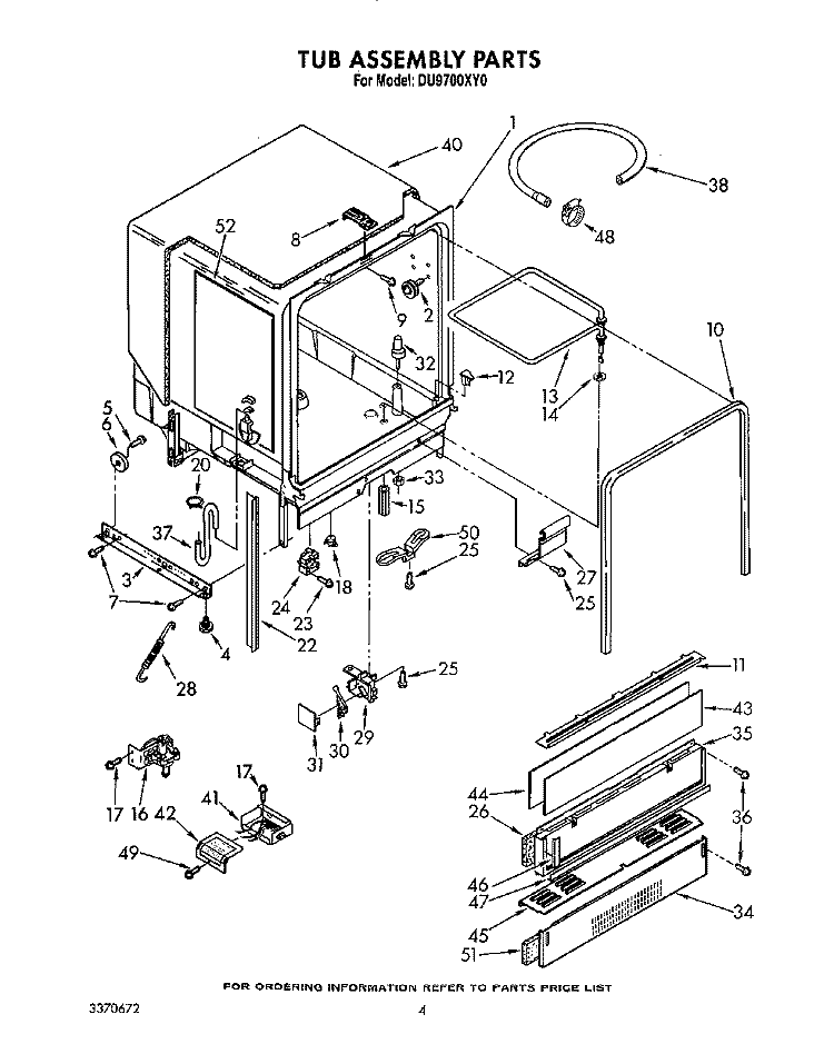 TUB ASSEMBLY Diagram and Parts List for DU9700XY0  Whirlpool Dishwasher