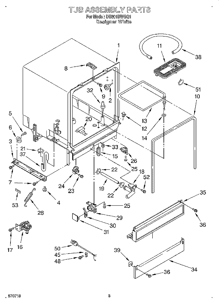 TUB ASSEMBLY Diagram and Parts List for DU801DWGQ1  Whirlpool Dishwasher