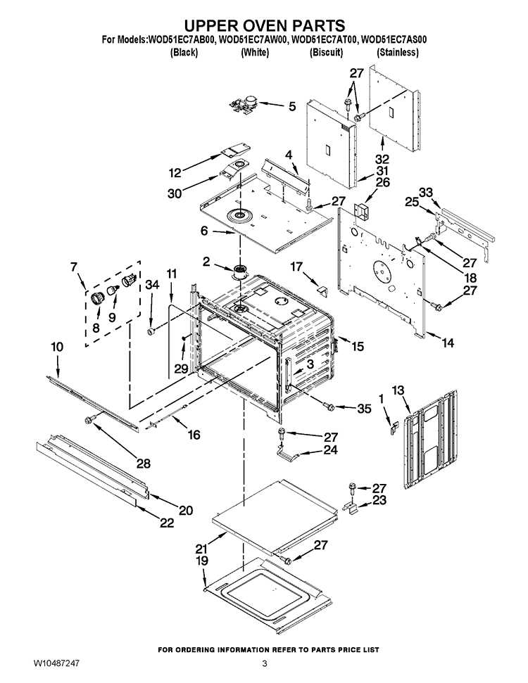 UPPER OVEN PARTS Diagram and Parts List for WOD51EC7AB00  Whirlpool Wall Oven