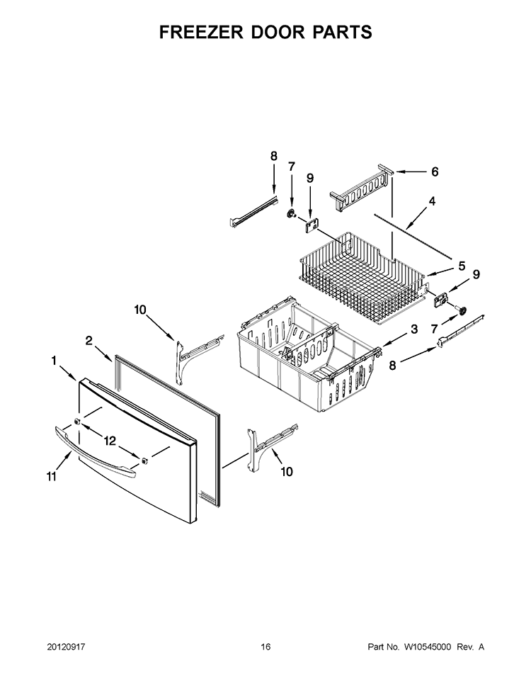 FREEZER DOOR PARTS Diagram and Parts List for GZ25FSRXYY7  Whirlpool Refrigerator