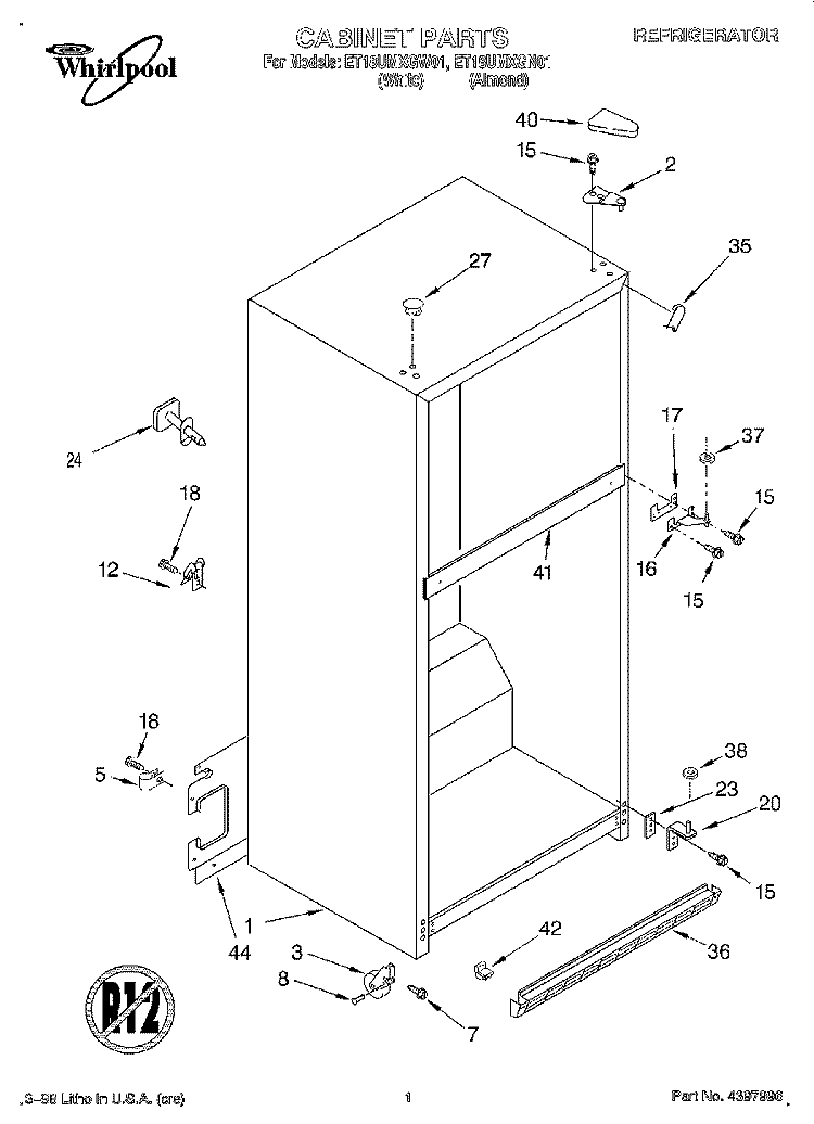 CABINET Diagram and Parts List for ET18UMXGN01  Whirlpool Refrigerator