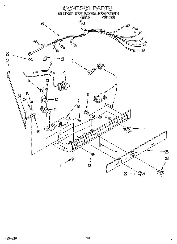 CONTROL, LIT/OPTIONAL Diagram and Parts List for RS20DKXFN01  Roper Refrigerator