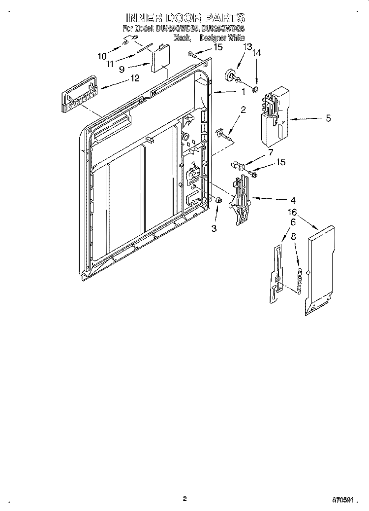 INNER DOOR Diagram and Parts List for DU925QWDQ5  Whirlpool Dishwasher