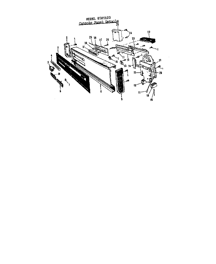 CONSOLE PANEL Diagram and Parts List for 8505L00  Roper Dishwasher