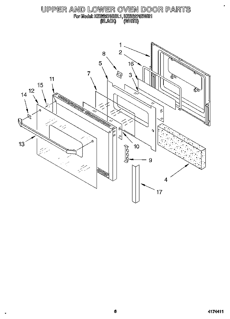 UPPER AND LOWER OVEN DOOR Diagram and Parts List for KEBS276BWH1  KitchenAid Wall Oven