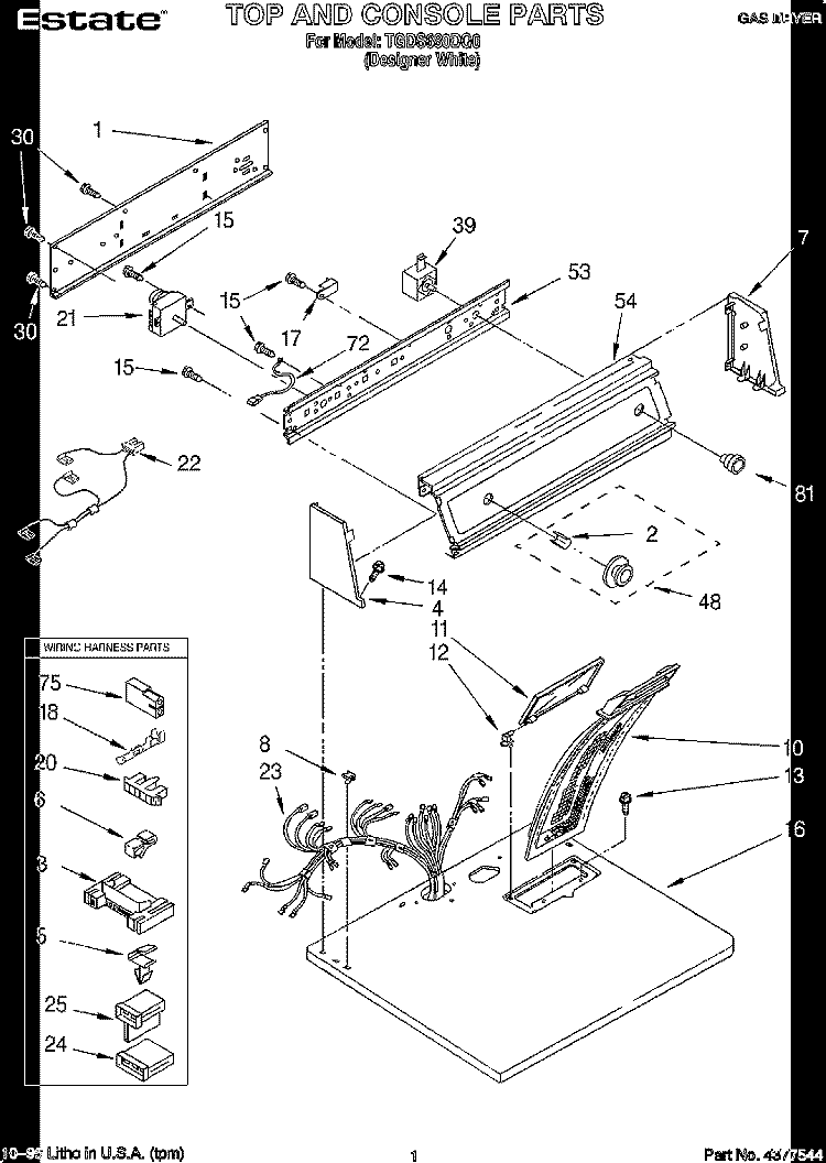 TOP AND CONSOLE, LIT/OPTIONAL Diagram and Parts List for TGDS680DQ0  Estate Dryer