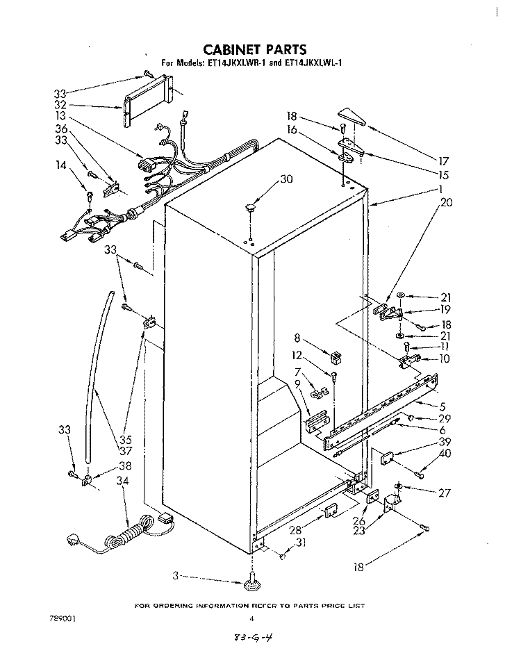 CABINET Diagram and Parts List for ET14JKXLWL1  Whirlpool Refrigerator