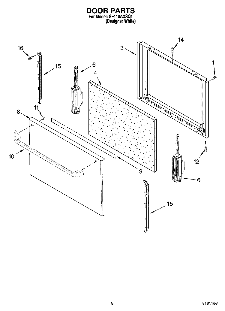 DOOR PARTS, OPTIONAL PARTS Diagram and Parts List for SF110AXSQ1  Whirlpool Range