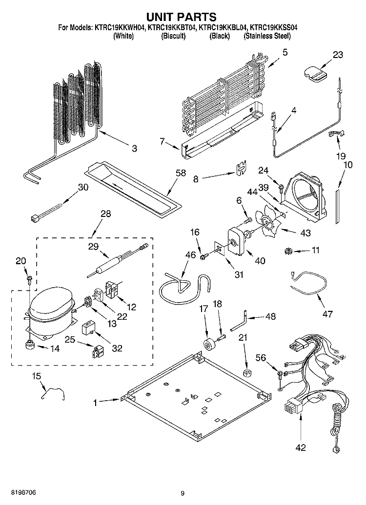 UNIT PARTS Diagram and Parts List for KTRC19KKWH04  KitchenAid Refrigerator