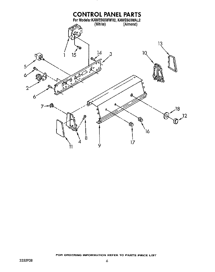CONTROL PANEL Diagram and Parts List for KAWE560WAL2  KitchenAid Washer