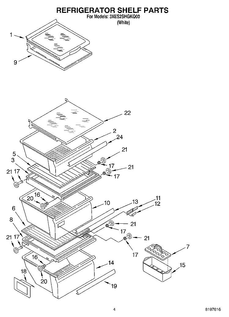 REFRIGERATOR SHELF Diagram and Parts List for 3XES2SHGKQ00  Whirlpool Refrigerator