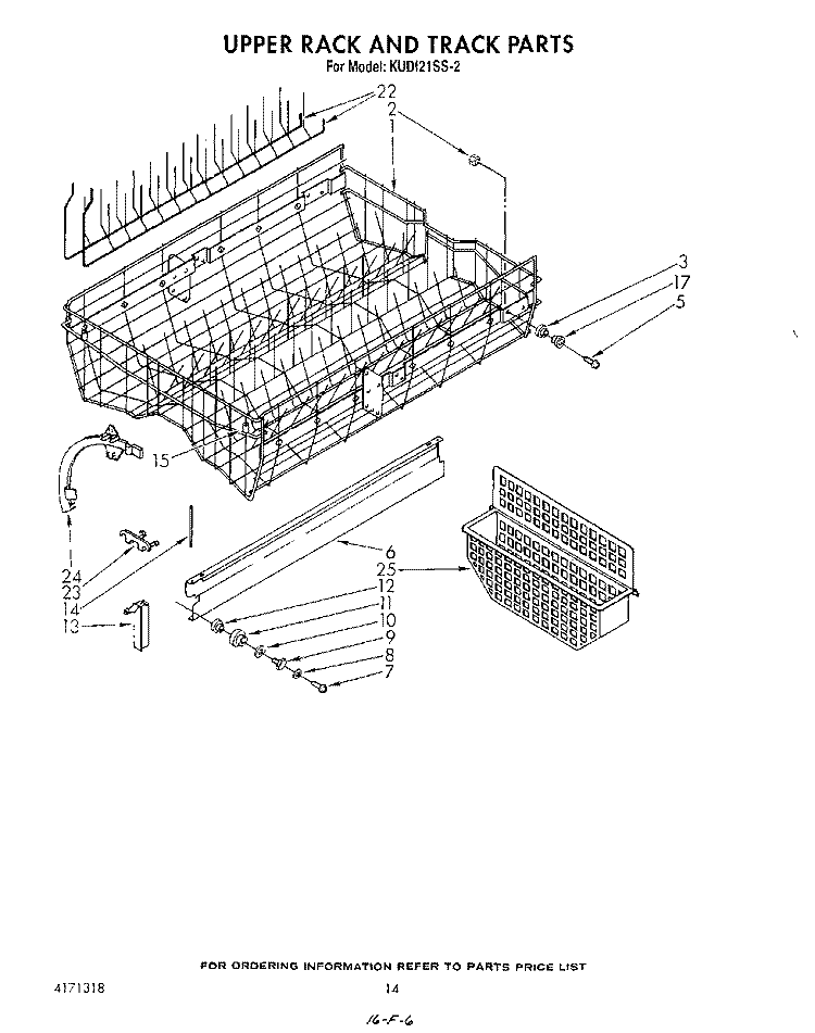 UPPER RACK AND TRACK Diagram and Parts List for KUDI21SS2  KitchenAid Dishwasher