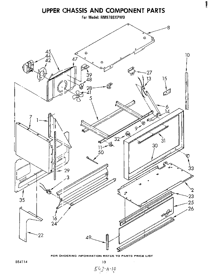 UPPER CHASSIS AND COMPONENT Diagram and Parts List for RM978BXPW0  Whirlpool Microwave Oven Combo