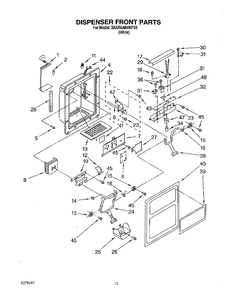 DISPENSER FRONT Diagram and Parts List for 3XARG484WP03  Whirlpool Refrigerator