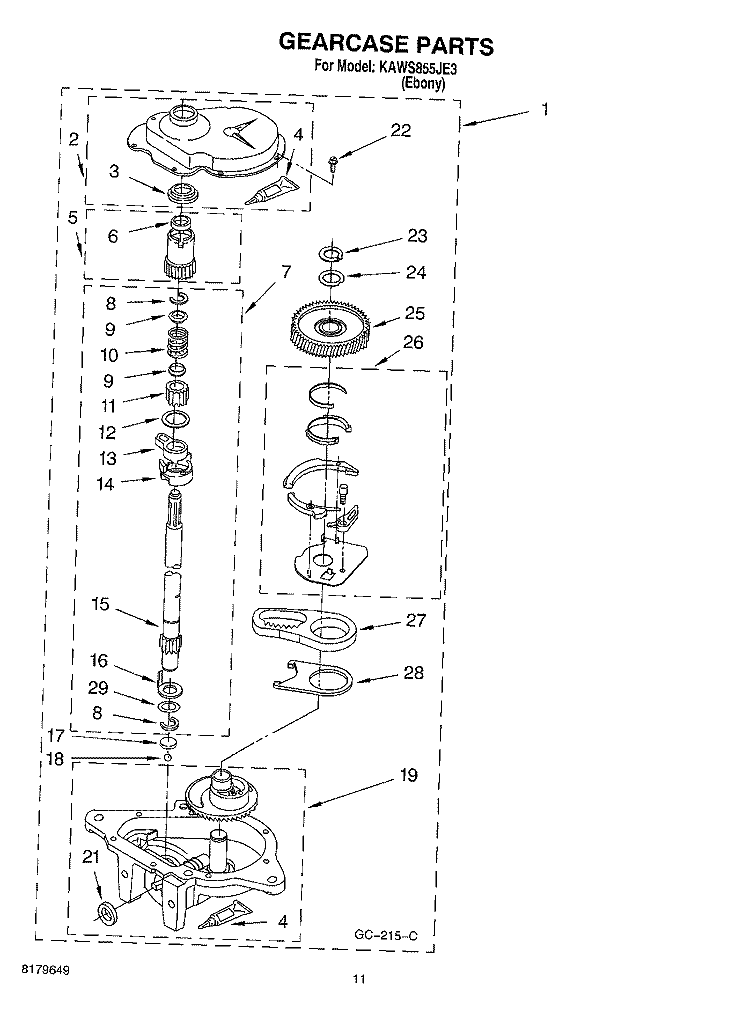GEARCASE Diagram and Parts List for KAWS855JE3  KitchenAid Washer