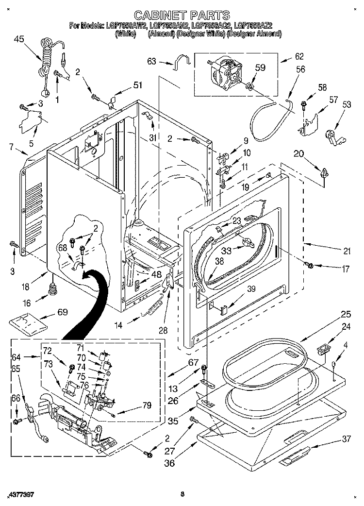 CABINET Diagram and Parts List for LGP7858AN2  Whirlpool Dryer