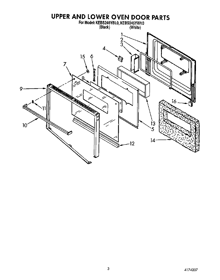 UPPER AND LOWER OVEN DOOR Diagram and Parts List for KEBS246YBL0  KitchenAid Wall Oven