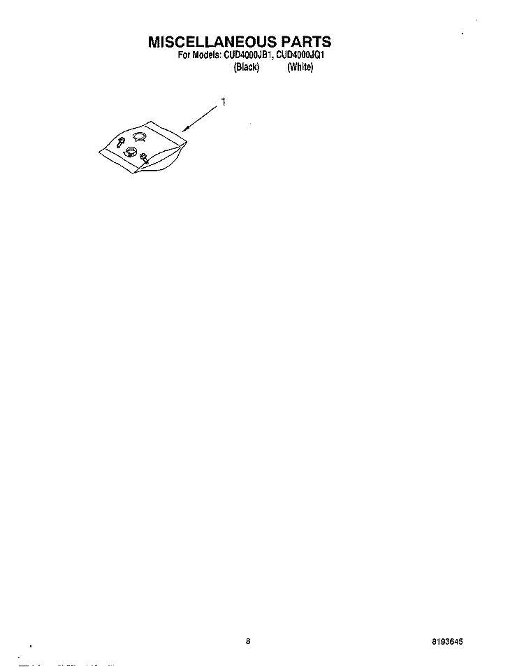 MISCELLANEOUS, OPTIONAL Diagram and Parts List for CUD4000JB1  Crosley Dishwasher