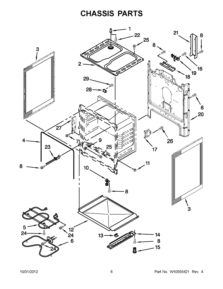 CHASSIS PARTS Diagram and Parts List for WFC150MLAW0  Whirlpool Range