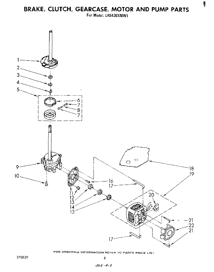 BRAKE,CLUTCH, GEARCASE,MOTOR,PUMP Diagram and Parts List for LA5430XMW1  Whirlpool Washer