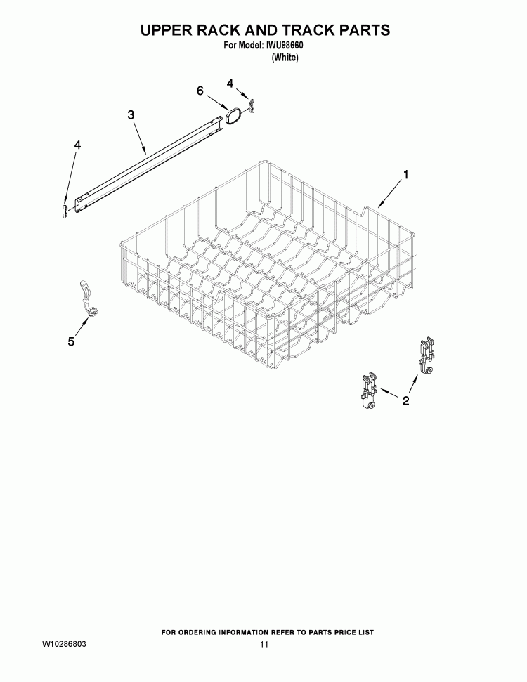 UPPER RACK AND TRACK PARTS Diagram and Parts List for IWU98660  Inglis Dishwasher