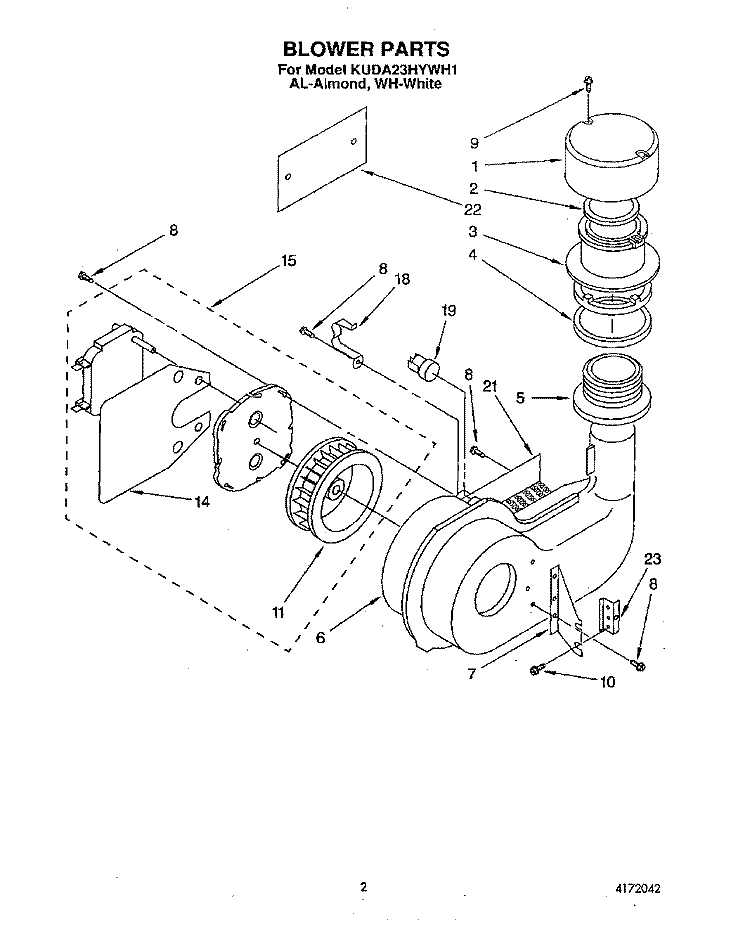 BLOWER Diagram and Parts List for KUDA23HYWH1  KitchenAid Dishwasher