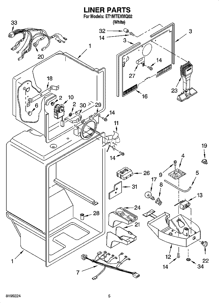 LINER PARTS Diagram and Parts List for ET1MTEXMQ02  Whirlpool Refrigerator