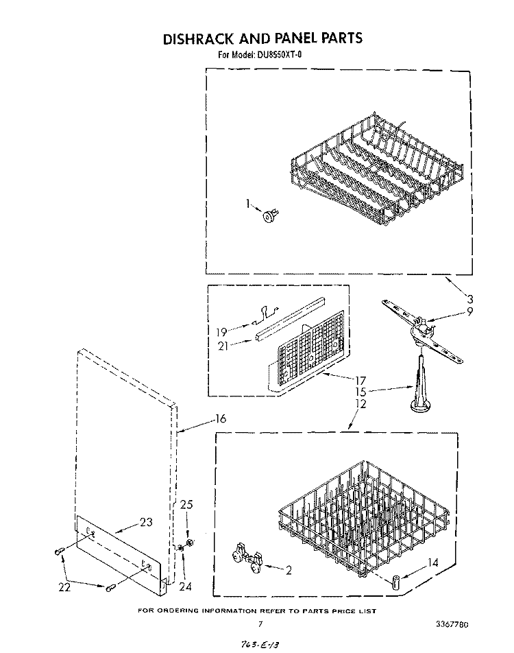 DISHRACK AND PANEL Diagram and Parts List for DU8550XT0  Whirlpool Dishwasher