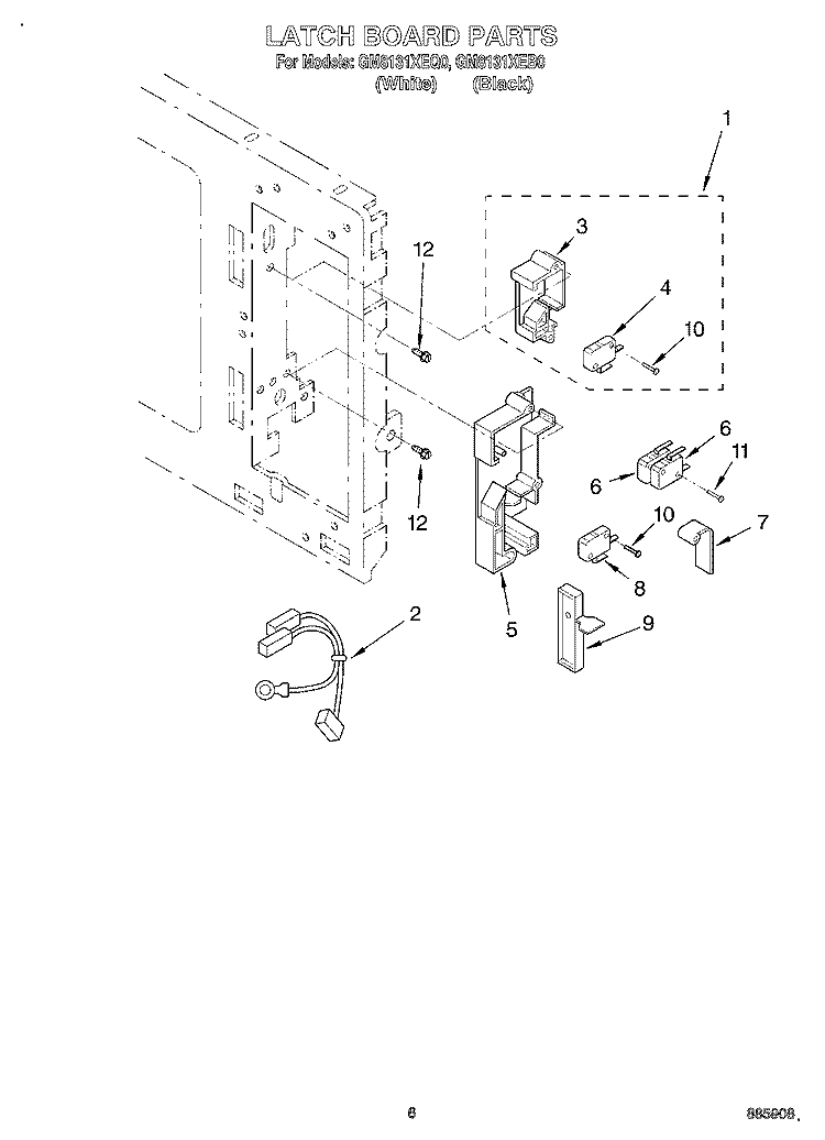 LATCH BOARD Diagram and Parts List for GM8131XEQ0  Whirlpool Wall Oven