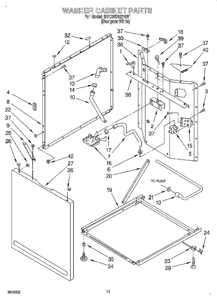 WASHER CABINET Diagram and Parts List for BYCWD6274W1  Crosley Washer Dryer Combo