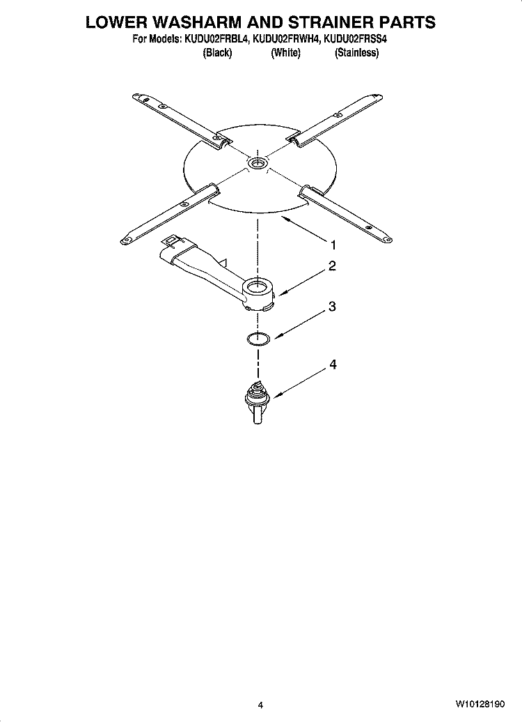 LOWER WASHARM AND STRAINER PARTS Diagram and Parts List for KUDU02FRBL4  KitchenAid Dishwasher