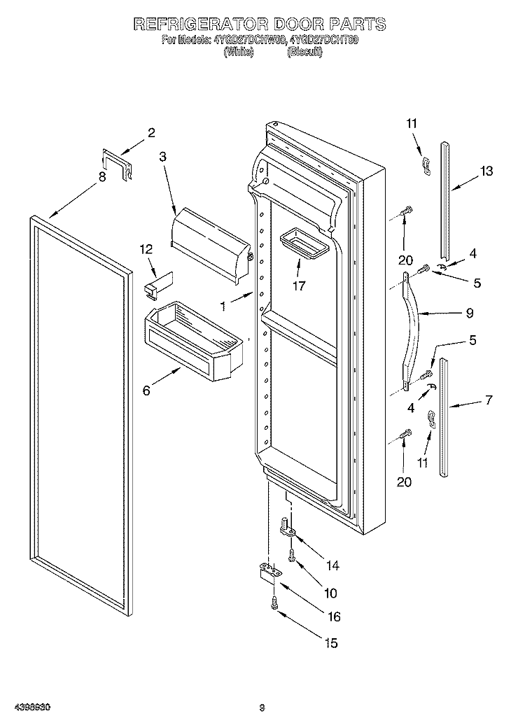 REFRIGERATOR DOOR Diagram and Parts List for 4YGD27DCHT00  Whirlpool Refrigerator