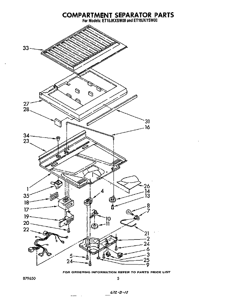 COMPARTMENT SEPARATOR Diagram and Parts List for ET18LJKYSW00  Whirlpool Refrigerator