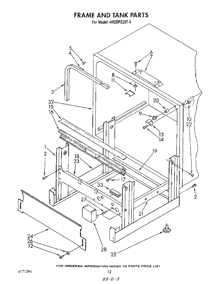 FRAME AND TANK Diagram and Parts List for 4KUDP220T0  KitchenAid Dishwasher