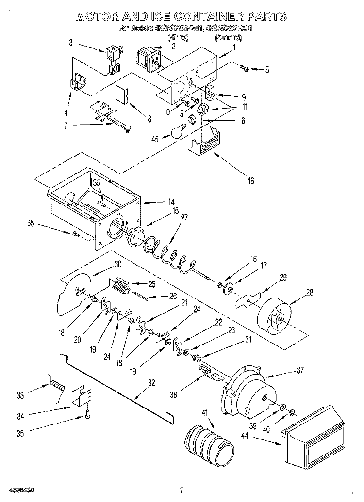 MOTOR AND ICE CONTAINER Diagram and Parts List for 4KSRS22QFW01  KitchenAid Refrigerator