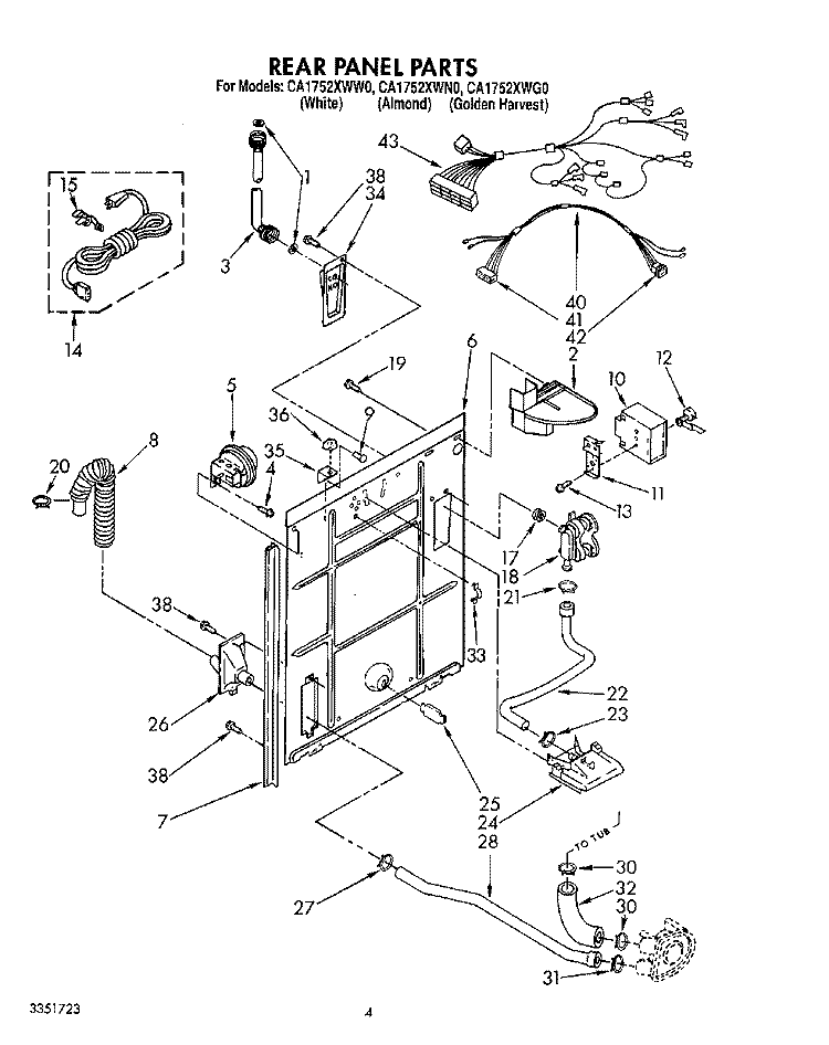 REAR PANEL Diagram and Parts List for CA1752XWN0  Whirlpool Washer