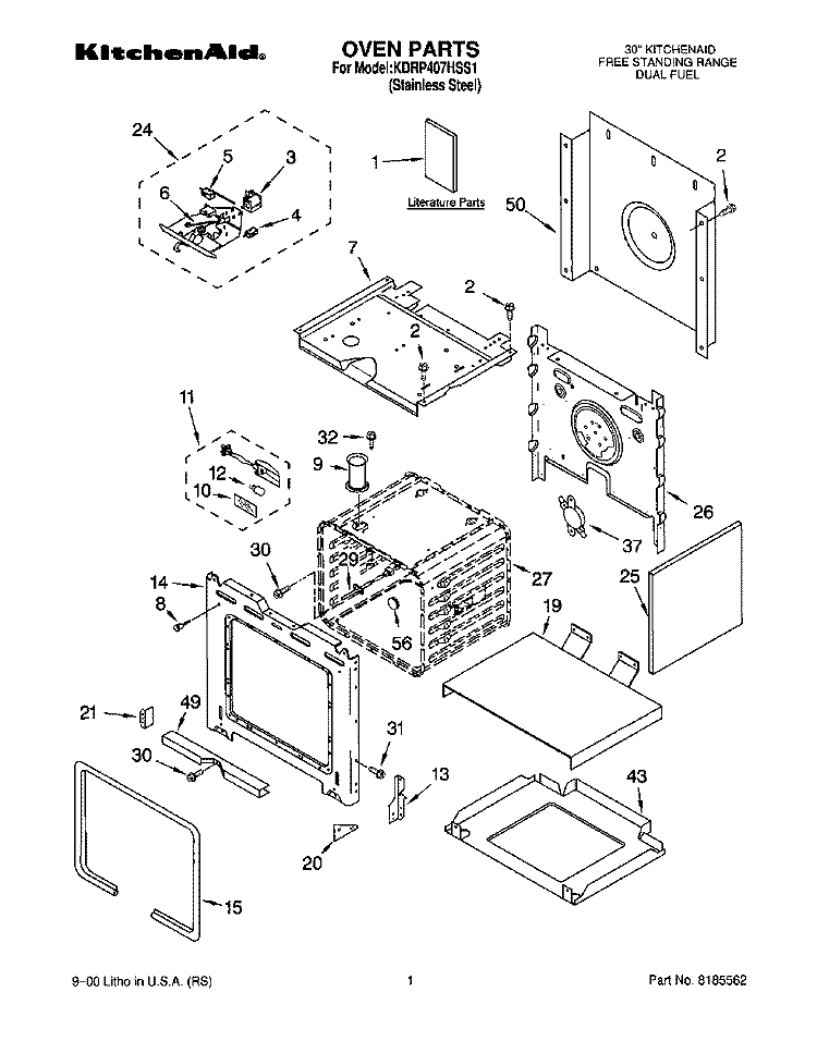 OVEN, LITERATURE Diagram and Parts List for KDRP407HSS1  KitchenAid Range