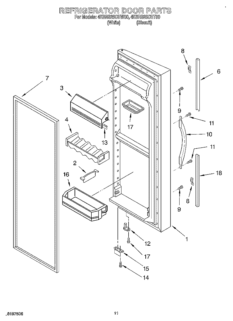 REFRIGERATOR DOOR Diagram and Parts List for 4KSRS25CHT00  KitchenAid Refrigerator