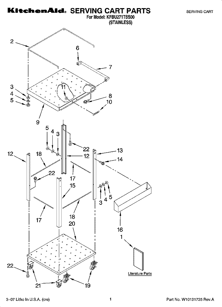 SERVING CART PARTS Diagram and Parts List for KFBU271TSS00  KitchenAid Grill