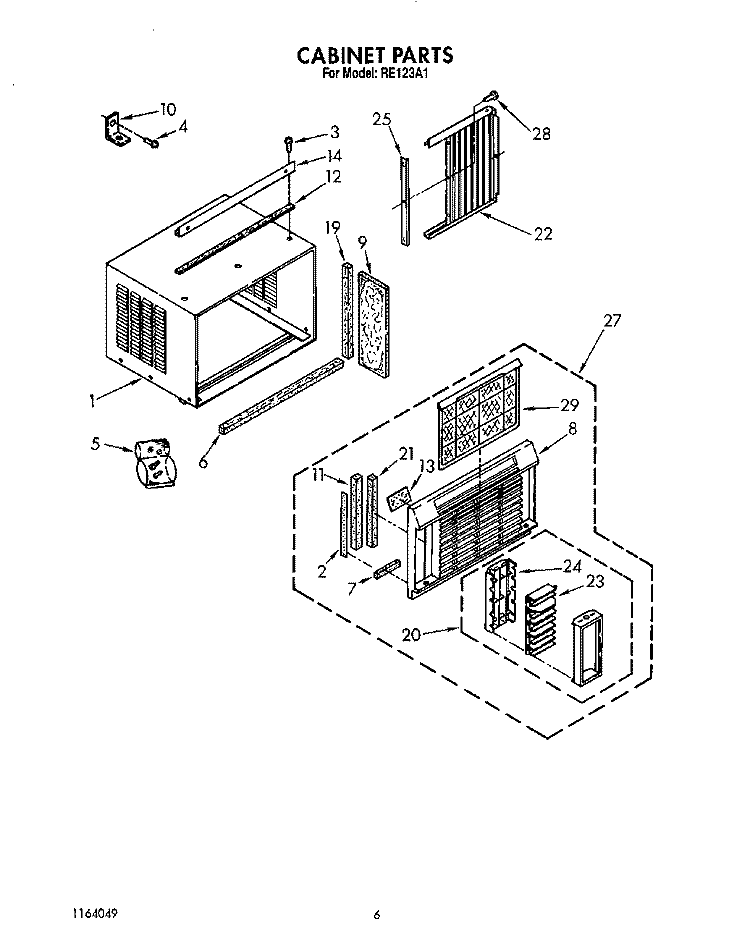 CABINET Diagram and Parts List for RE123A1  Whirlpool Air Conditioner