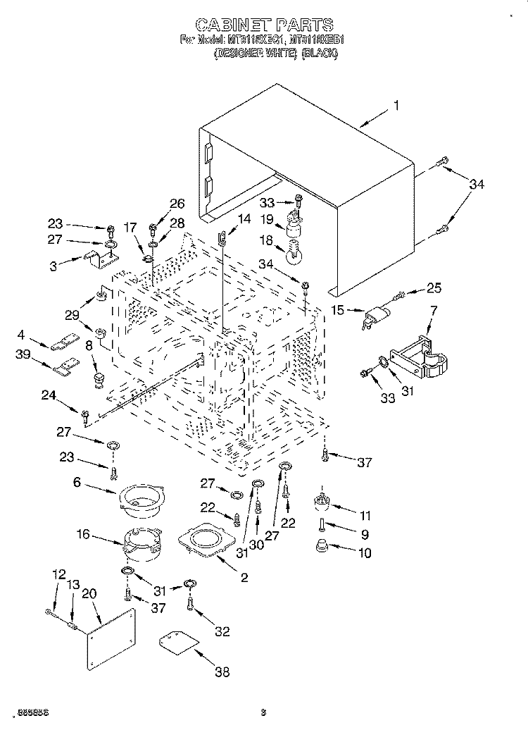CABINET, LITERATURE Diagram and Parts List for MT8118XEB1  Whirlpool Microwave