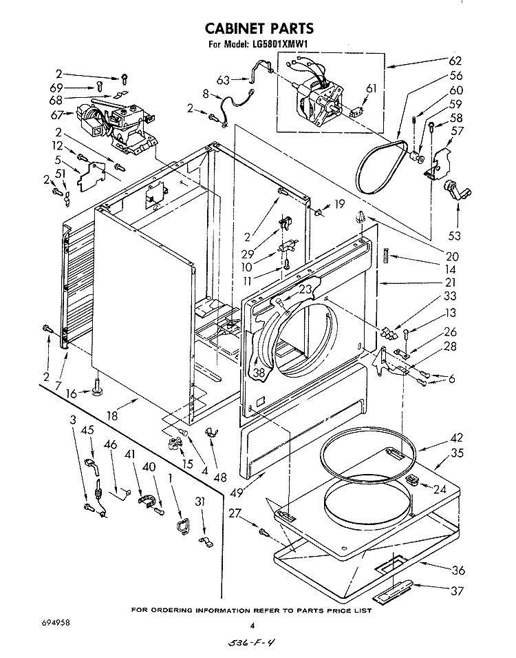 CABINET Diagram and Parts List for LG5801XMW1  Whirlpool Dryer