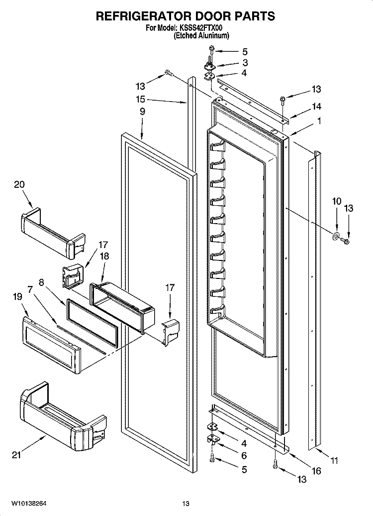 REFRIGERATOR DOOR PARTS Diagram and Parts List for KSSS42FTX00  KitchenAid Refrigerator