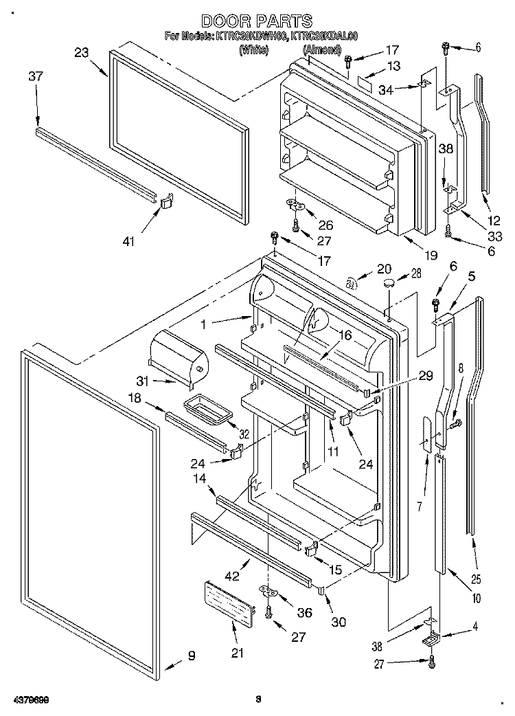 DOOR Diagram and Parts List for KTRC20KDAL00  Whirlpool Refrigerator