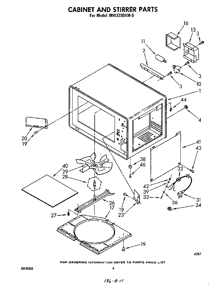 CABINET AND STIRRER Diagram and Parts List for MW3200XM0  Whirlpool Microwave