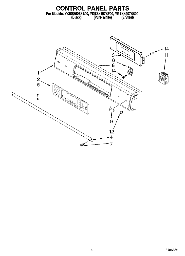 CONTROL PANEL PARTS Diagram and Parts List for YKESS907SS00  KitchenAid Range