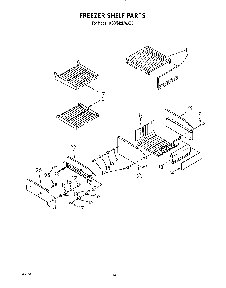 FREEZER SHELF Diagram and Parts List for KSSS42DWX00  KitchenAid Refrigerator